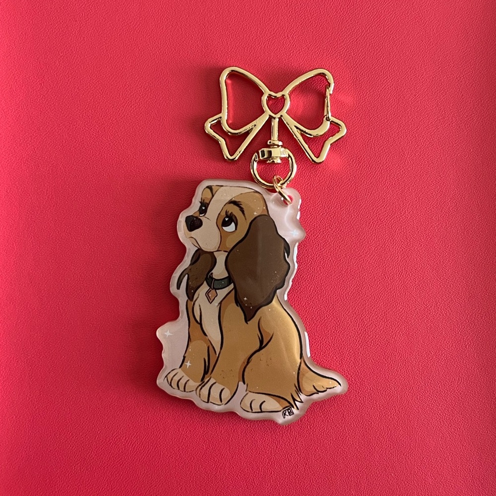 Lady and the tramp keychain with golden bow purse accessory key holder handmade